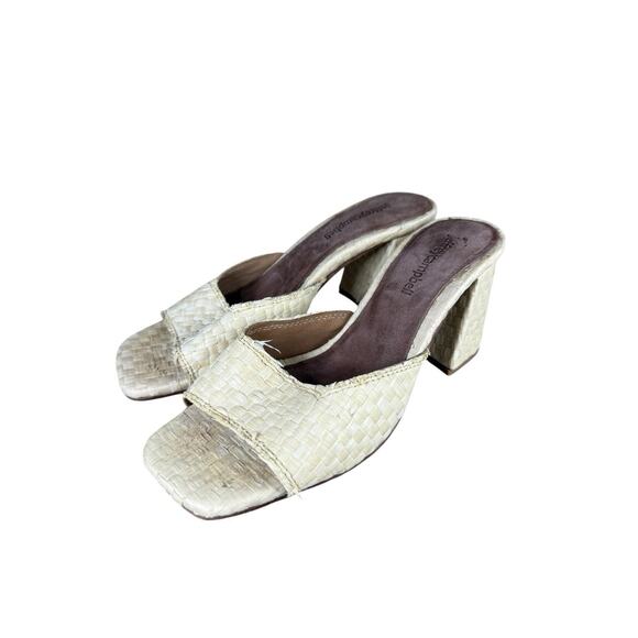 Jeffrey Campbell Woven Ivory Block Heel Mules Slides Sandals Size 7 - Picture 6 of 8